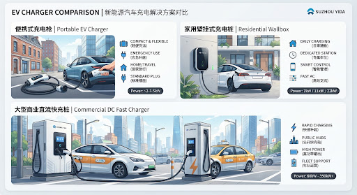新能源汽车充电方式有几种？便携充电、家用充电桩与公共快充对比
